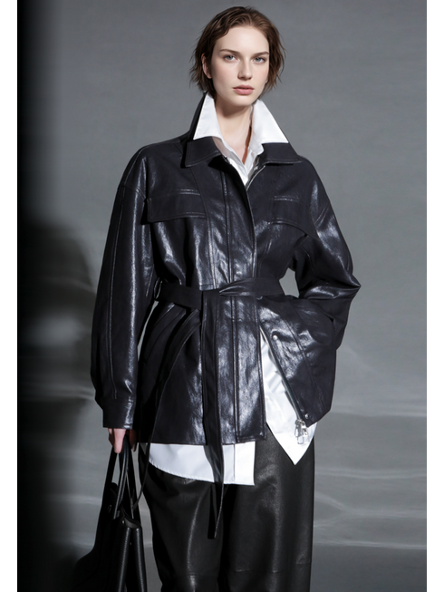 Women’s Biker-Style Leather Jacket – Casual Lambskin Short Coat for Autumn Versatile Chic Look