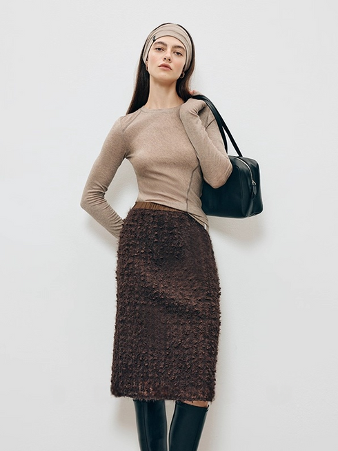 Vintage Lace Textured Mini Skirt for Women | Autumn-Winter Structured H-Line Slimming Design