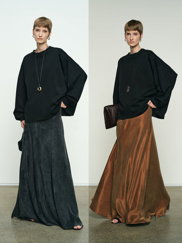 Matte Velvet-Like Copper Ammonia Fish Tail Midi Skirt - Soft Washed Comfort for All-Day Wear