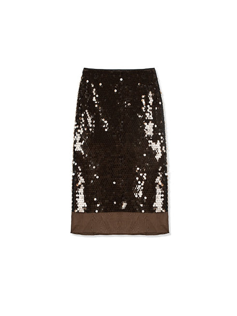 Luxury Silk Organza Skirt with 3D Sequin Embellishment | Fashion Split Hem Midi Skirt