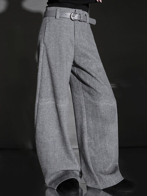 Fashion Belted Tapered Wool Trousers for Women – Elegant Cocoon Silhouette Long Suit Pants