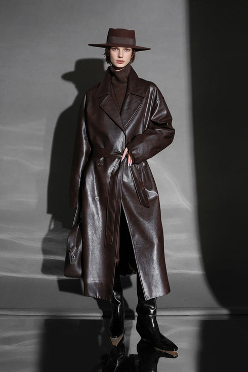 Women’s Sheepskin Leather Trench Coat – Niche Fashion Loose-Fit Mid-Length Stylish Leather Outerwear