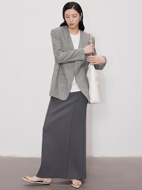 Old Money Minimalist Linen Blazer | Oversized Structured Grey Jacket for Women's Commuter Casual Style