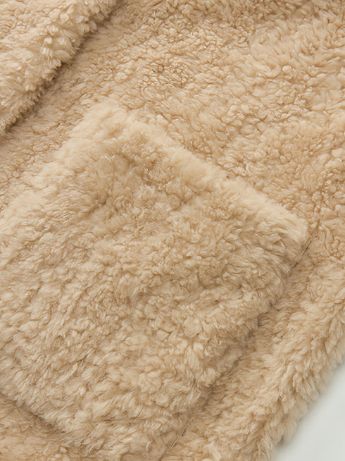 Stand-Collar Textured 100% Wool Shearling Coat for Women — Mid-Length Faux Sheepskin Outerwear