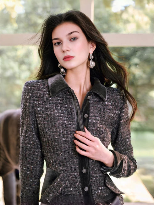 Shiny Wool Tweed Mid-Length Dress for Office & Party – Elegant Chic Women's Outfit