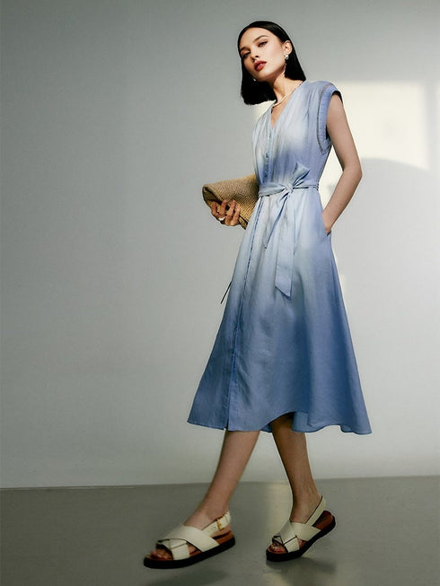 Pure Linen Midi Dress – 100% Natural, Breezy & Timeless