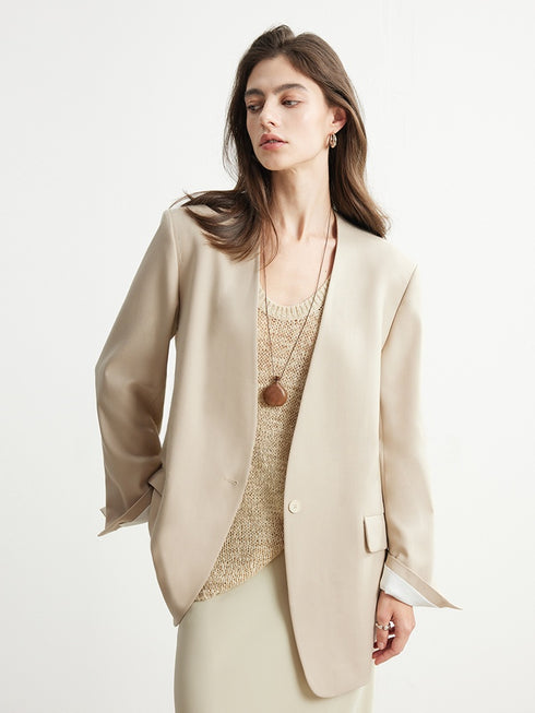 Deconstructed Collarless Blazer & Pants in Australian Wool – Sold Separately