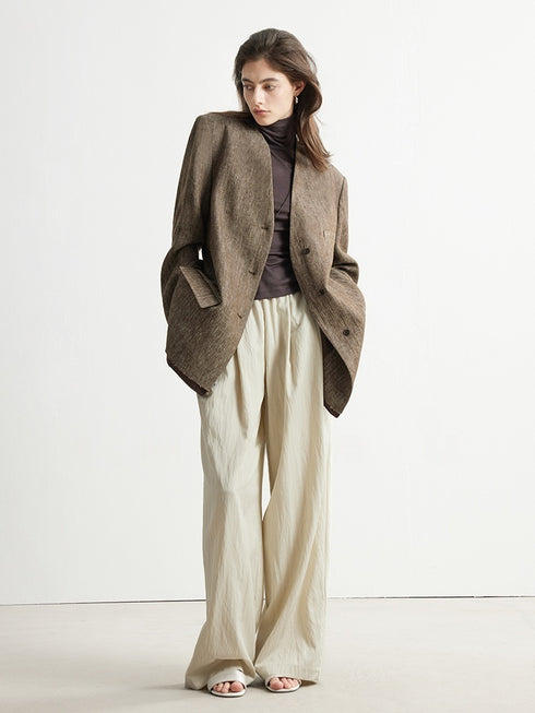 Old Money Linen Collarless Blazer – Minimalist Elegance for Women