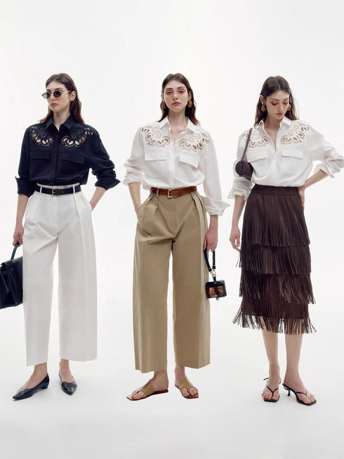 Luxury French Hollow Embroidered Cotton Blouse – Refined Craftsmanship, Elegant Summer Shirt
