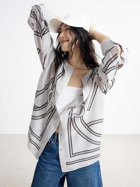French Elegant Printed Shirt – Casual Loose Sun-Protective Outerwear for Women