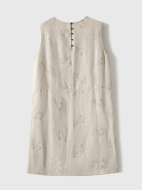 Linen Vest-Style Jacquard Midi Dress – Airy and Refined