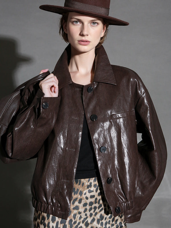Motorcycle Style Leather Jacket for Women – Bold Lambskin Leather with Notched Collar, Chic and Gender-Neutral Outerwear