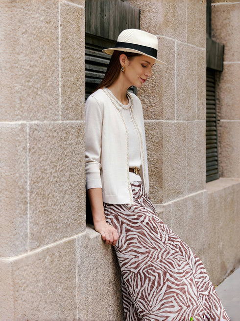 Mulberry Silk Zebra Print Midi Skirt – 6A Grade Draped Old Money Style