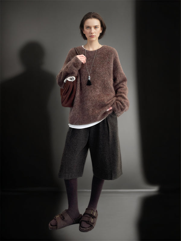 Women’s 100% Wool Hooded Sweater | Soft Brushed Knit Pullover with Loose Relaxed Fit for Winter