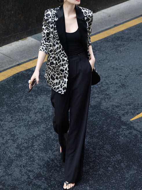 Leopard Print Satin Acetate Blazer – Early Autumn Casual Designer Jacket for Women