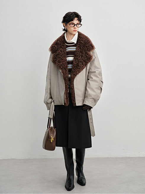 Detachable Shearling-Collar Down Parka for Women – 90% White Goose Down Winter Fur-Trim Coat