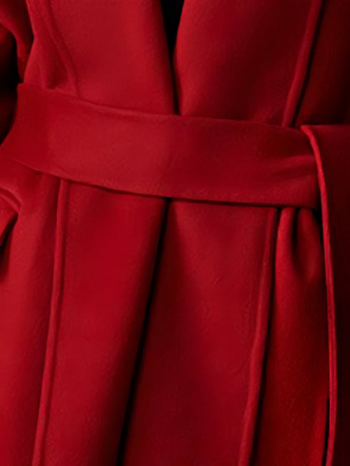 High-End Hepburn-Style Red Wool Coat for Women | Elegant Vintage Double-Faced Wool Overcoat for Christmas