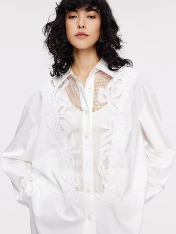 Chic Intellectual Lace Blouse | Elegant ROW Style Hollow-Out Design Oversized White Shirt
