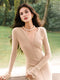 Shimmery Wool Waffle-Texture Maxi Dress with V-Neck Tie and Lace Trim