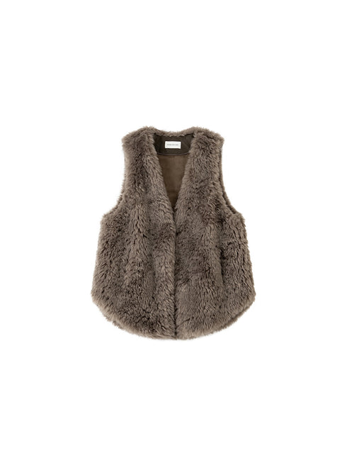 Eco-Faux Fur V-Neck Vest – Classic Straight Cut Warm & Luxurious Texture