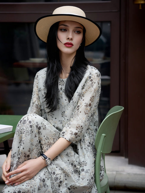 Luxury Silk-Linen Blend Dress – Floral Print, Effortlessly Elegant