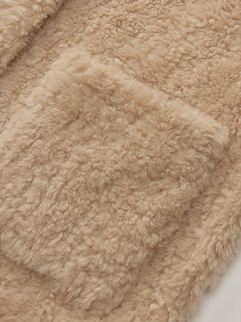 Ragoon-Style Curly Shearling Wool Coat for Women – Mid-Length Faux Shearling Jacket with Toggle Closure and Stand Collar