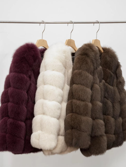 Women’s Mid-Length Fox Fur Coat | Elegant Winter Jacket Inspired by Finnish Saga Furs Style