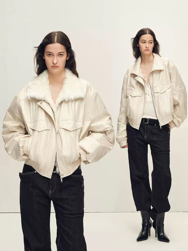 Detachable Shearling Collar 90% White Goose Down Parka – Winter Faux Fur Trim Coat for Women