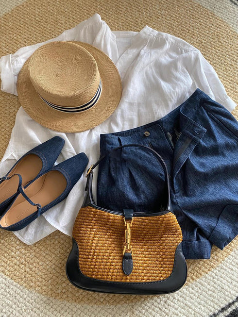 Fashion Outfit Women's Wear2025New White Linen Shirt and Denim Shorts Two-Piece Set,Casual and Relaxed Style