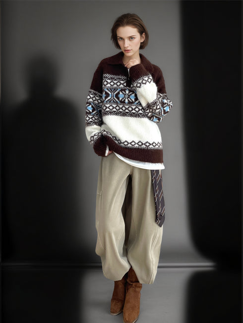 Women’s Gray-Green Fair Isle Wool Blend Sweater | Vintage Thick Knit Pullover for Fall