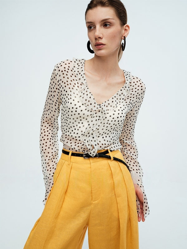 Romantic Ruffle Collar Polka Dot Chiffon Blouse for Women | Lightweight Vacation & Office Wear