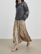 Champagne Velvet Pleated Skirt for Women — High-Waist Long A-Line Winter Skirt