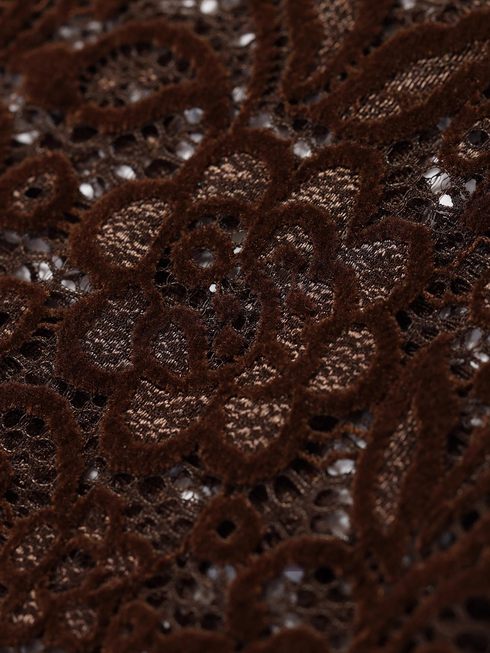 French-Inspired Intricate Lace Cutout Dress – V-Neck Eyelash Lace Panel Fitted Mermaid Dress for Women