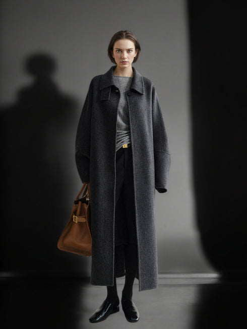 Tailored Wool, Camel & Yak Hair Coat with Complimentary Triangle Scarf – Old Money Style Double-Faced Wool Overcoat for Women Fall/Winter