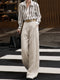 Sequin Embroidered Striped Shirt & Imported Dew Linen Silver Thread Pants Set – Elegant Two-Piece Set for Women