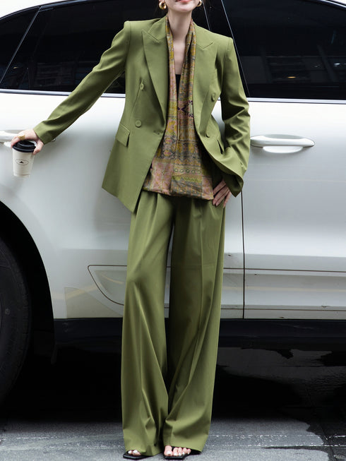 Autumn Designer Wide-Leg Suit – Adjustable Tie-Waist Professional Set with Complimentary Scarf