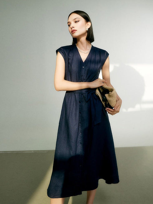 Pure Linen Midi Dress – 100% Natural, Breezy & Timeless