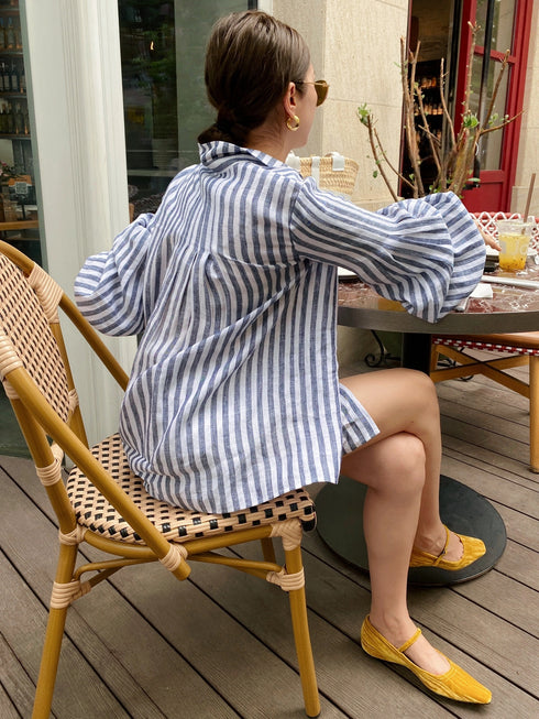 Vintage Blue Striped Long Sleeve Shirt for Women2025Summer New,Unique Design with a Sense of Sophistication and Casual Style