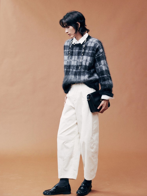 470g Thick Plaid Brushed Cashmere Sweater – Slimming, Wide-Fit Cozy Knit Top