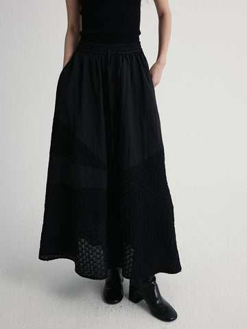 Textured Fabric Black Panel A-Line Skirt | Autumn A-Line Midi Skirt for Women