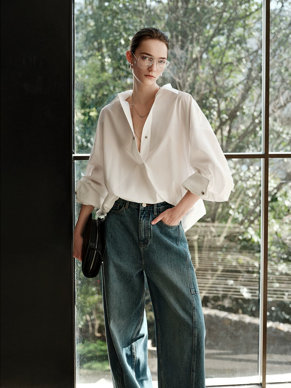 Women's Old-Money Style Solid Color Collared One-Button Pullover Shirt – Relaxed Fit Classic Blouse