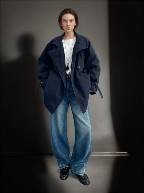 Women’s 100% Cotton Slim Fit Denim Jeans | Vintage Blue Sculpted Panel Scythe-Cut Design Pants