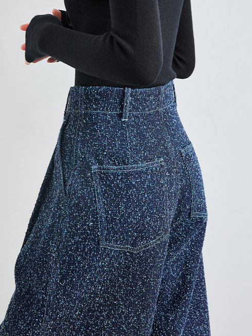 Women's Dark Blue High-Waist Wide-Leg Jeans – Extended Length Frayed Hem Floor-Length Denim Pants for Tall