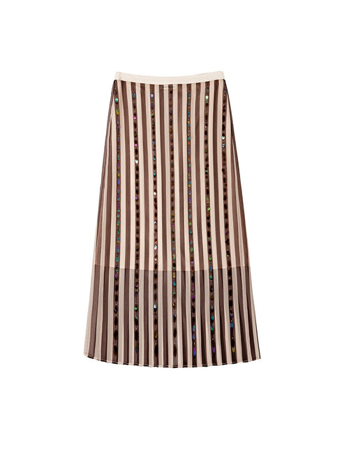 Ultra-Light 75D Chiffon Sequin-Striped Shirt & Skirt Set | Chic Work-to-Vacation Women's Outfit