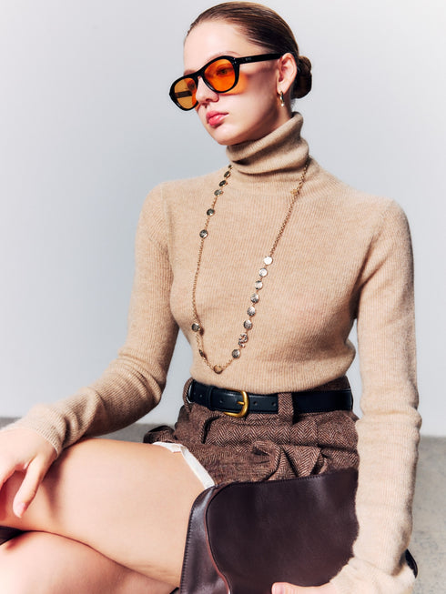 100% Cashmere Sequined Turtleneck Knit Top – Soft, Skin-Friendly Luxury Winter Sweater