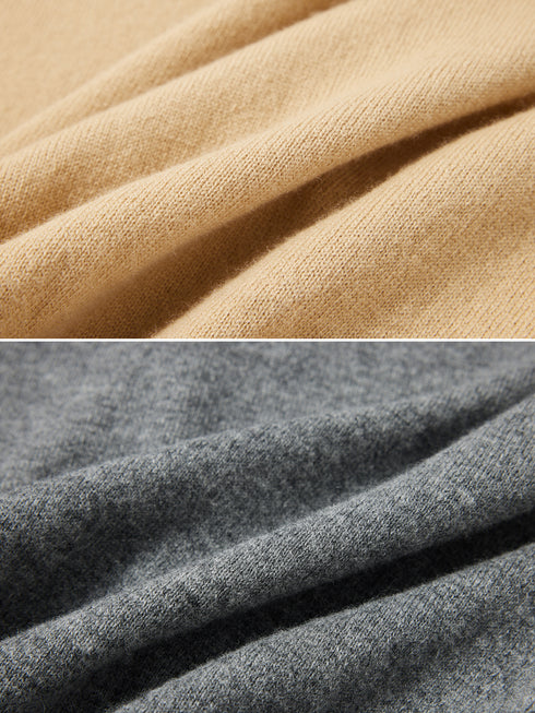 Contrast Trim Wool Cashmere Sweater for Women | Minimalist Loose Fit Ribbed Knit Top with Layered Effect