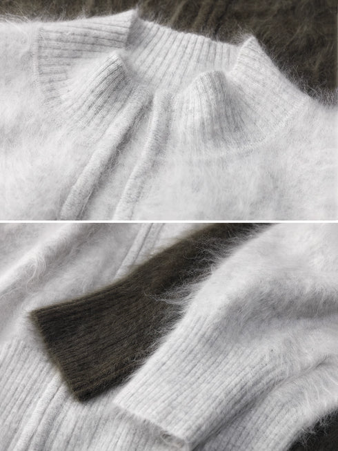 Luxury Brushed 100% Cashmere Stand-Collar Zip-Up Cardigan | Soft Fleece-Like Knit Sweater for Women