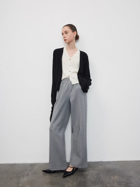 Layered V-Neck Contrast Trim Cardigan Jacket | Gray Wool Knit Unique Fall Top