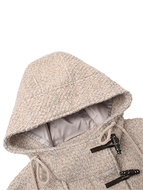 Wool-Blend Vintage Hooded Duffle Coat for Women – Loose Fit, Cozy Autumn-Winter Outerwear