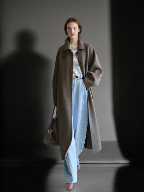 Tailored Wool, Camel & Yak Hair Coat with Complimentary Triangle Scarf – Old Money Style Double-Faced Wool Overcoat for Women Fall/Winter